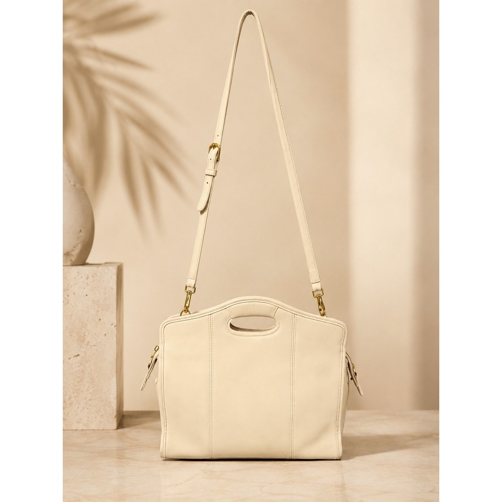 Coach Womens Zip Top Shopper Medium Cream 9995 Vintage Leather Cutout Handle USA